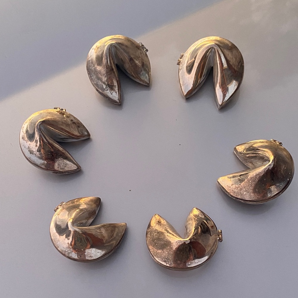 LENOX SET OF 6 SILVER PLATED HINGED TRINKET BOX CHINESE FORTUNE COOKIES